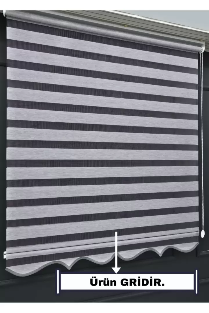 Zebra Stor Güneşlik Perde - TEK PERDE 2 FONKSİYON (TÜL+GÜNEŞLİK) - Alüminyum Aksam (GRİ-ETEKLİ)