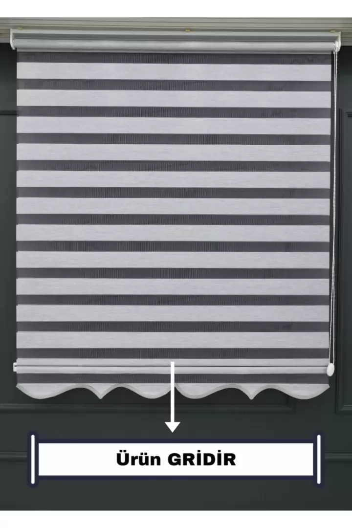 GRİ Bambu Zebra Stor Perde - Eteği DİLİMLİ - Alüminyum Kasa ve Boru (Gri)