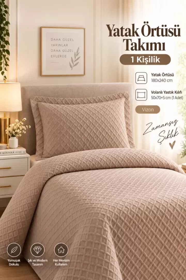 Premium Antrasit Tek Kişilik Nevresim Takımı + Yastık (Çarşafsız) Genç Odası Öğrenci (Vizon)