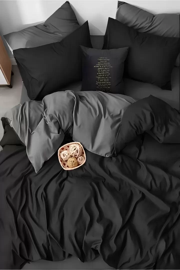 ÇİFT KİŞİLİK ÇİFT TARAFLI NEVRESİM TAKIMI BLACK GREY (Siyah antrasit)