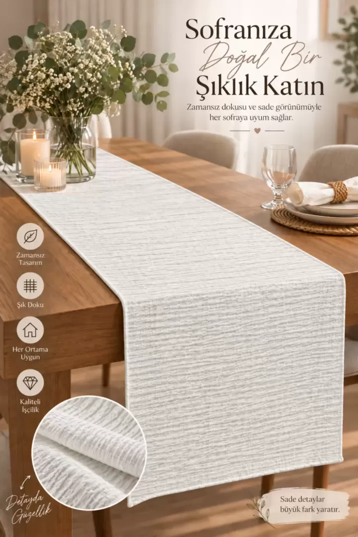 Petek Desen Buldan İşi 40 x 140 cm Bohem Organik Runner Kış Bahçesi Masa Aksesuar Masa Örtüsü %100 Pamuk - Buldan Organik