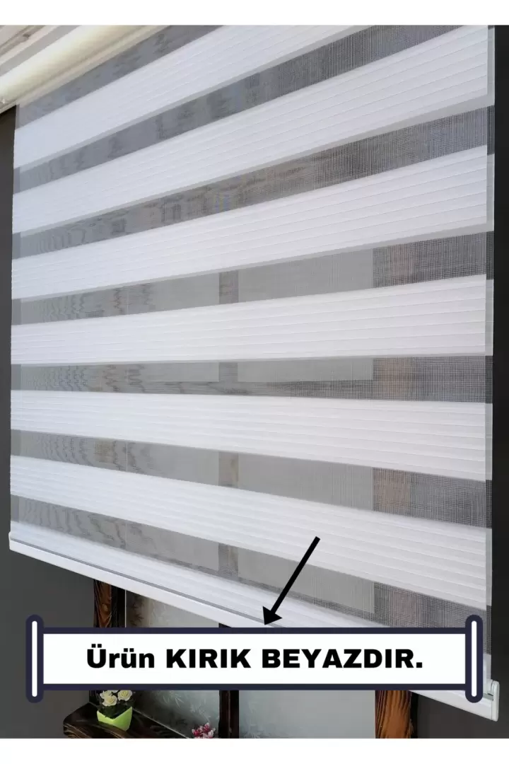 Pliseli Zebra Stor Güneşlik Perde (KIRIK BEYAZ) - Eteği DÜZ - Alüminyum Kasa ve Boru (Beyaz)