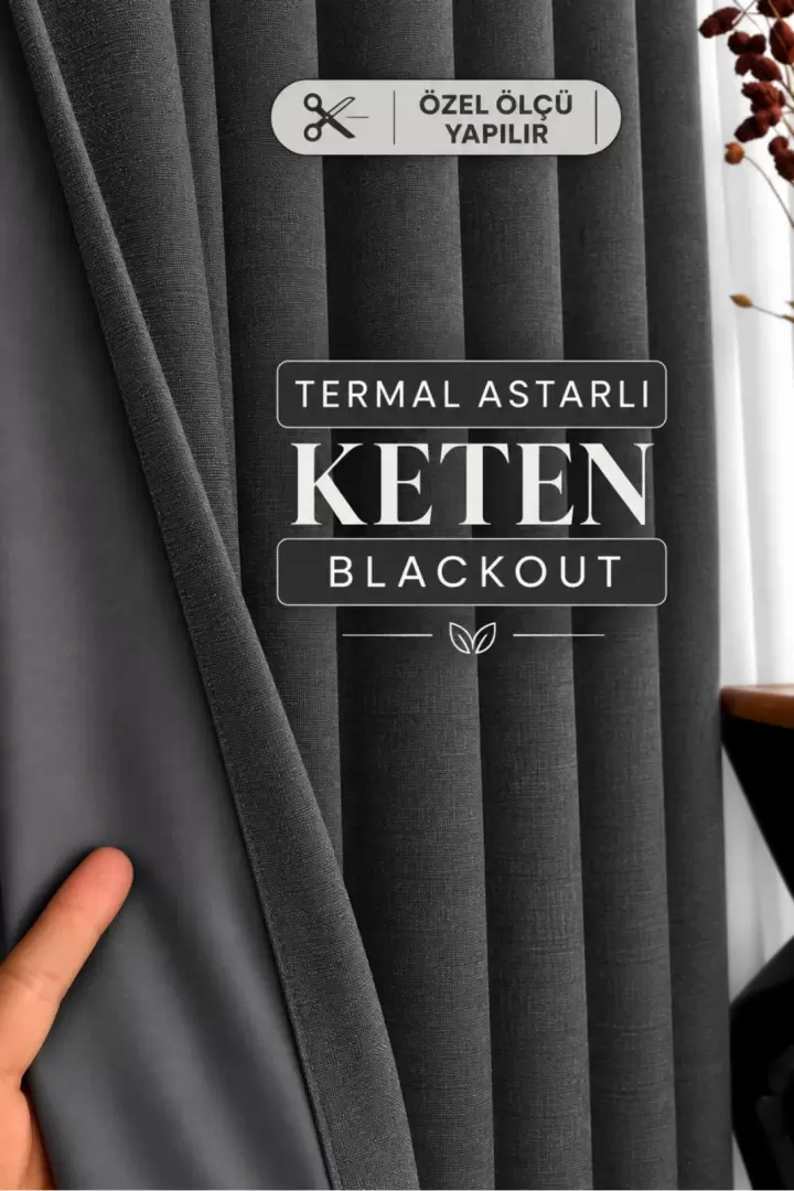Lacivert Termal Keten Blackout Astarlı DÜZ PİLESİZ Ekstrafor Büzgülü Karartma Işık Isı Geçirmez Fon (Antrasit)