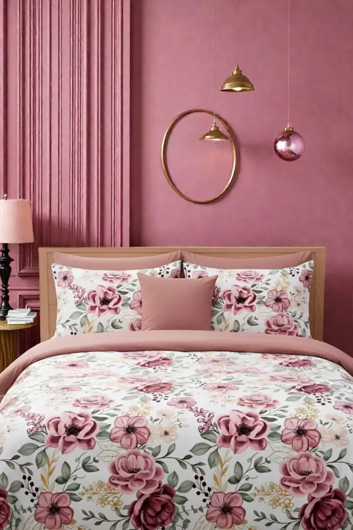 LASTİKLİ ÇARŞAFLI ÇİFT KİŞİLİK NEVRESİM TAKIMI LİMONCELLO (Pembe)