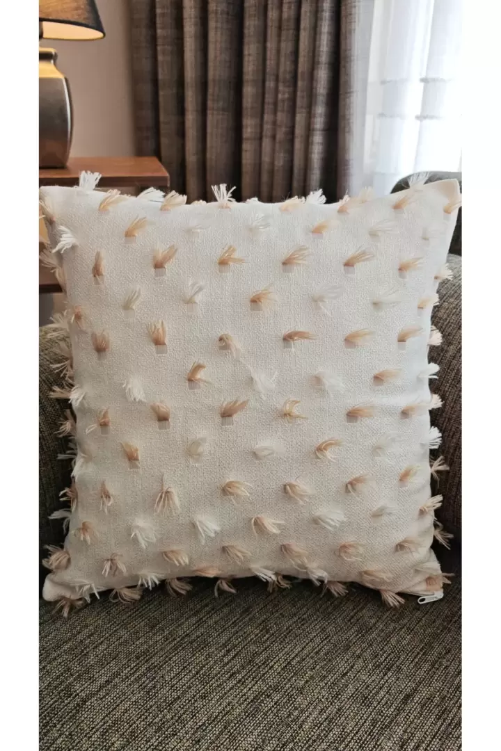Kırlent Kılıfı Sarı Fırfır Keten Zemin Perde Kumaşı Dekoratif Modern Kare Tek Adet 43X43 (Sarı)