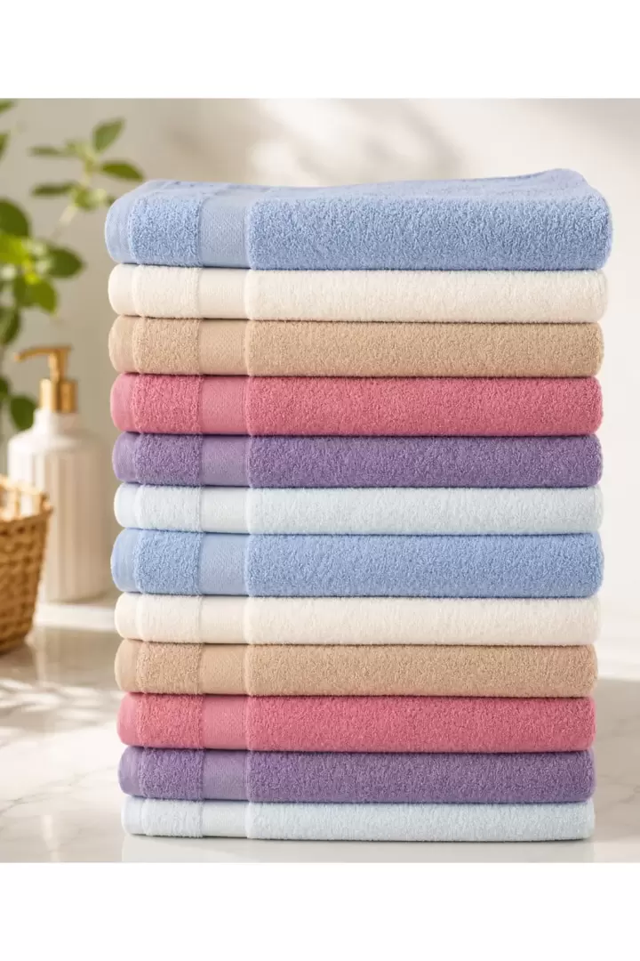 12 adet 50x90 banyo baş el havlusu (Mavi beyaz bej gül lila turkuaz)