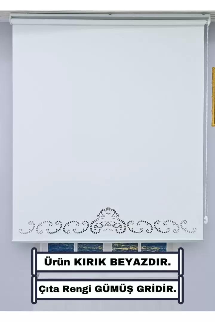 DEKORATİF ÇITA Detaylı LAZER STOR Perde (KIRIK BEYAZ) - KALIN Stor Kumaşı - 20 CM Lazer Yüksekliği (GÜMÜŞ GRİ)