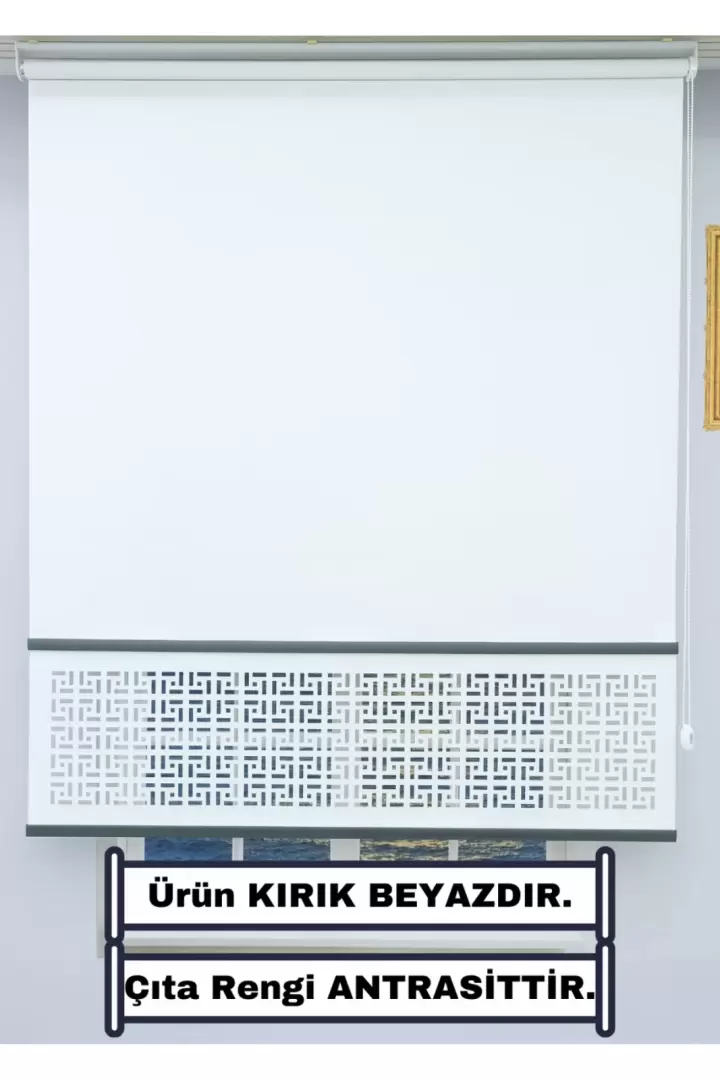 MAT GRİ Çıta Detaylı LAZER STOR Perde (KIRIK BEYAZ) - ULTRA KALIN Stor Kumaşı (ANTRASİT)