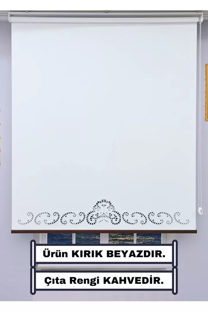 DEKORATİF ÇITA Detaylı LAZER STOR Perde (KIRIK BEYAZ) - KALIN Stor Kumaşı - 20 CM Lazer Yüksekliği (KAHVE)