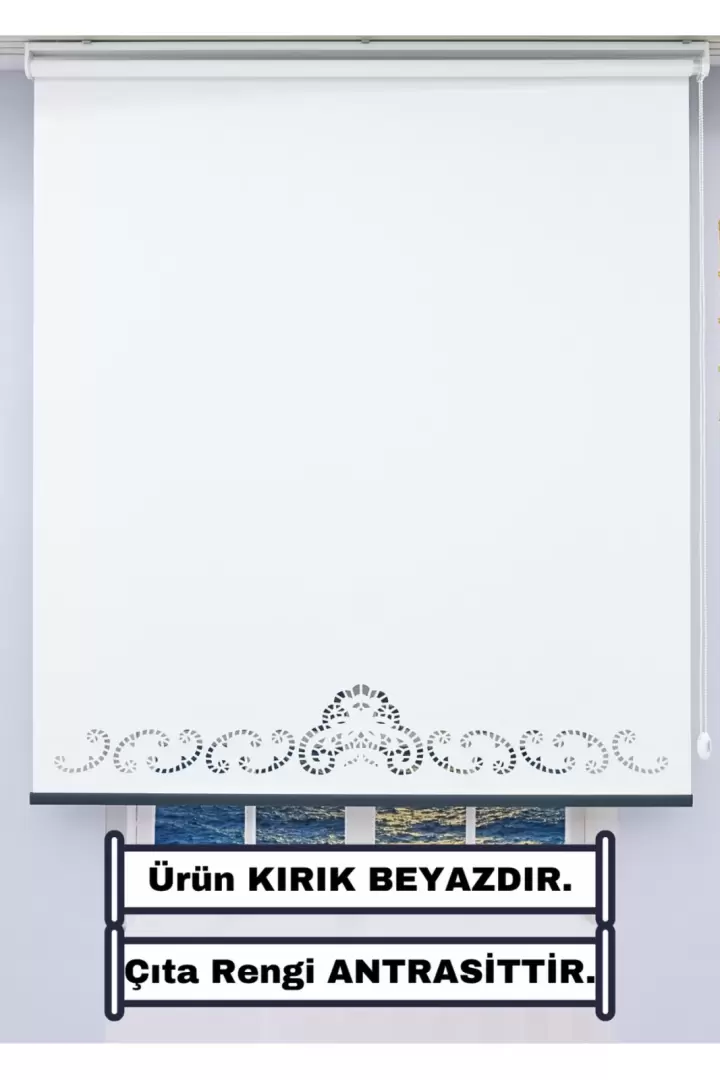 DEKORATİF ÇITA Detaylı LAZER STOR Perde (KIRIK BEYAZ) - KALIN Stor Kumaşı - 20 CM Lazer Yüksekliği (ANTRASİT)
