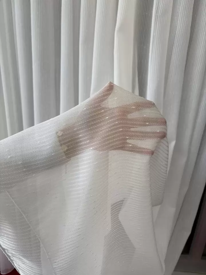 Belek Noktalı Simli Keten Tül Perde (Ekru Simli)