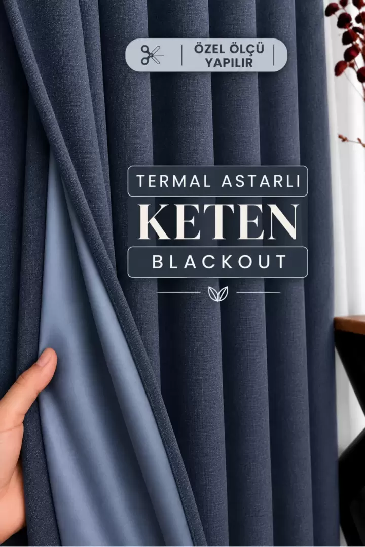 Lacivert Termal Keten Blackout Astarlı DÜZ PİLESİZ Ekstrafor Büzgülü Karartma Işık Isı Geçirmez Fon (Lacivert)