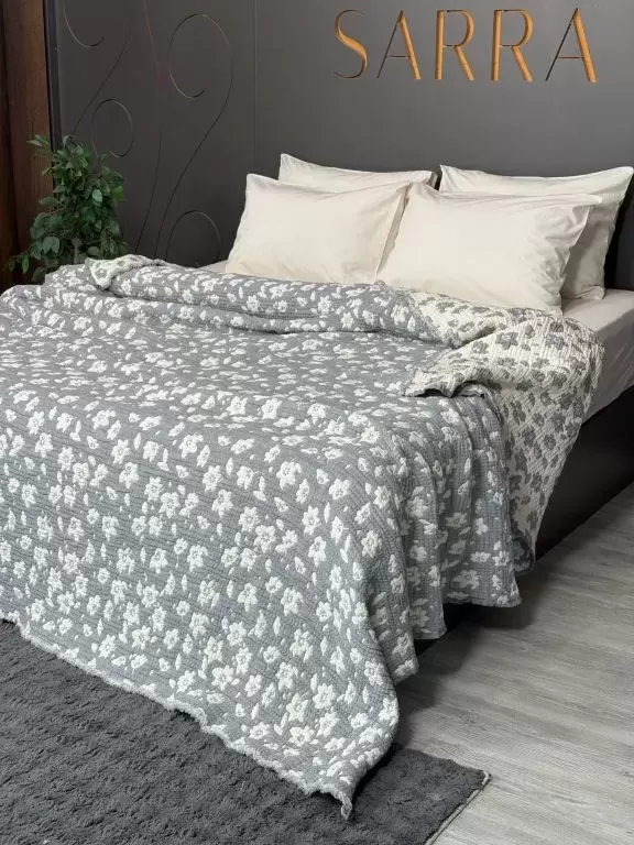 SARRA HOME ÇİFT KİŞİLİK MÜSLİN YATAK ÖRTÜSÜ (Gri)