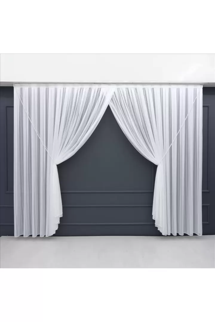 Kruvaze Spor Tül Perde (250x250 cm) Şık, Kırışmaz, Modern Tül Kumaşı - KIRIK BEYAZ - KORDON Hediyeli (KIRIK BEYAZ)