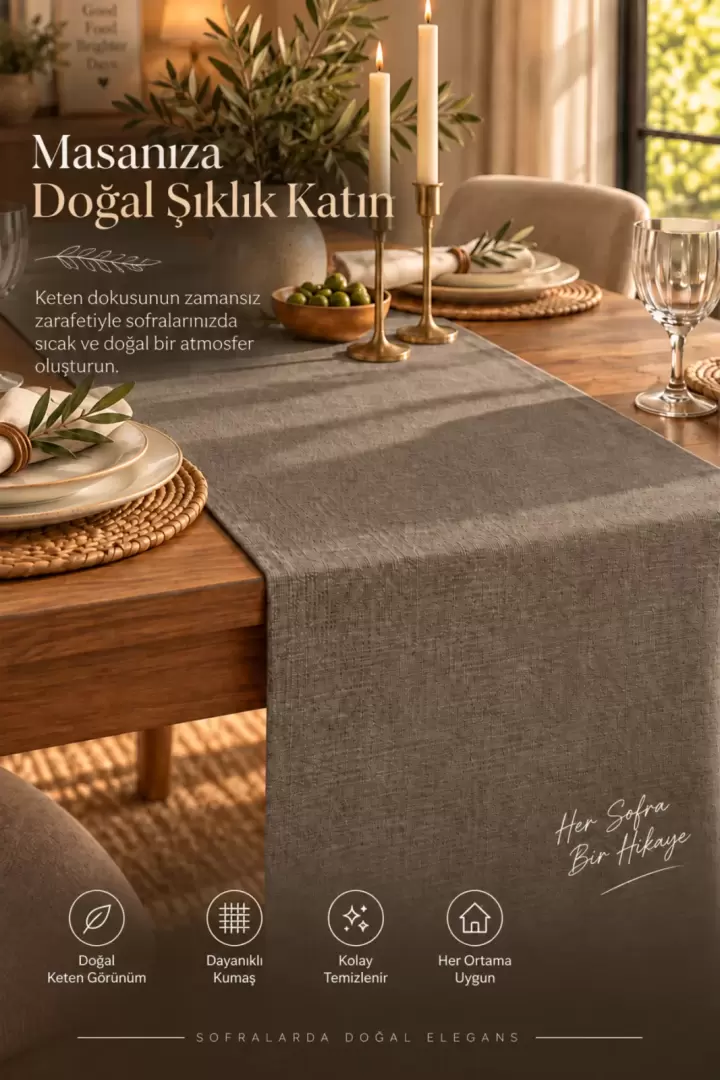 Ekru Runner Bohem Masa Örtüsü %100 Keten Dekoratif Düğün Parti Söz Nişan Dekorasyonu Otel (Antrasit)