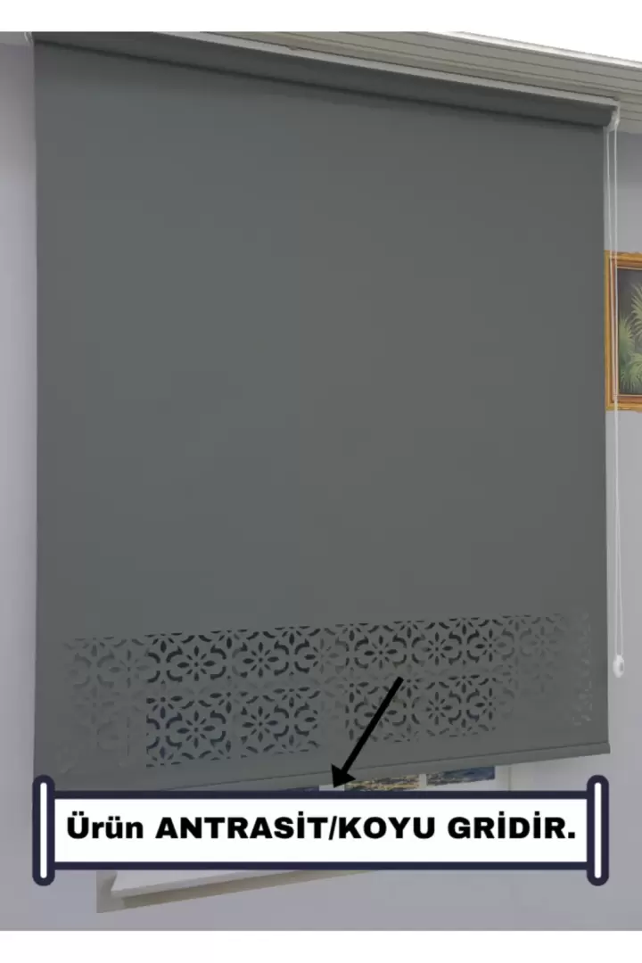 Lazer Kesim Kalın Ithal Mat Stor Perde - 30 Cm Lazer Yüksekliği (Koyu Gri)