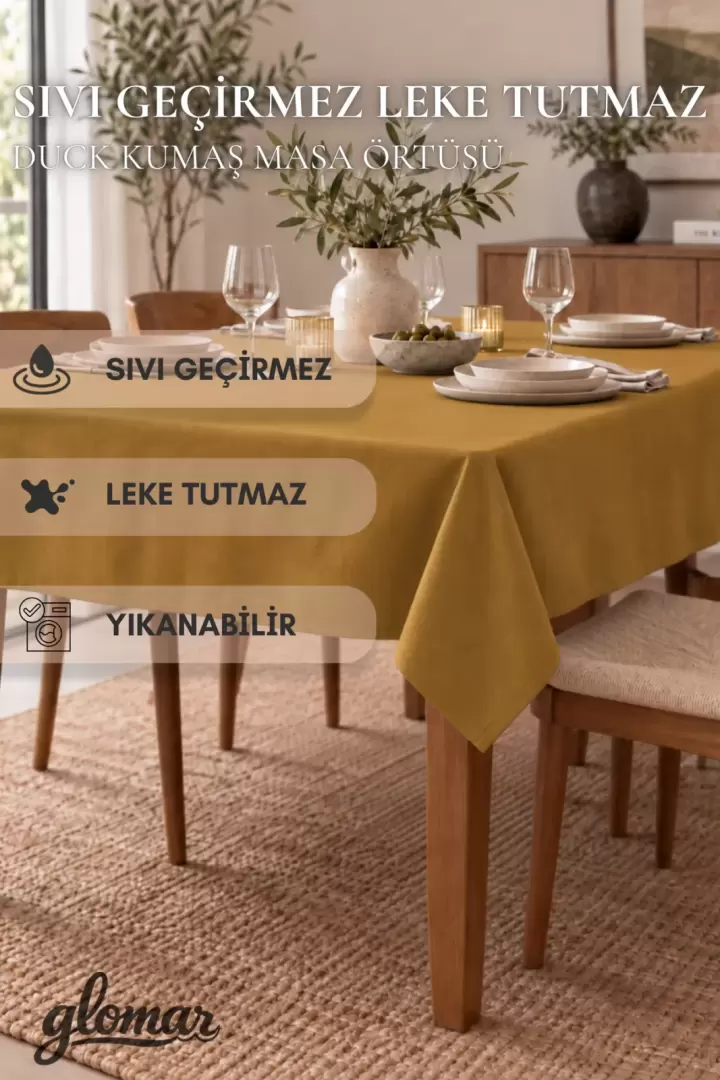 Gül Kurusu Soft Duck Masa Örtüsü Su ve Leke İtici 170x 240 Modern Dekoratif Sofra Örtüsü Masa Örtüsü (Hardal)