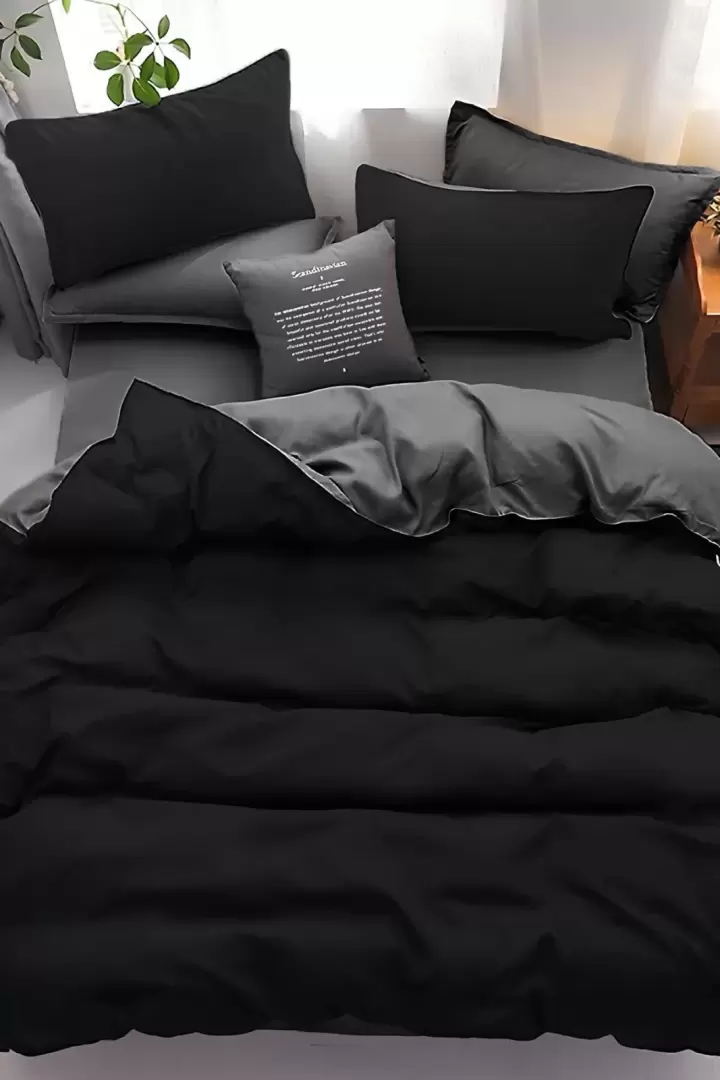 DARK SERİSİ TEK KİŞİLİK ÇİFT TARAFLI NEVRESİM TAKIMI BLACK - GREY (SİYAH ANTRASİT)