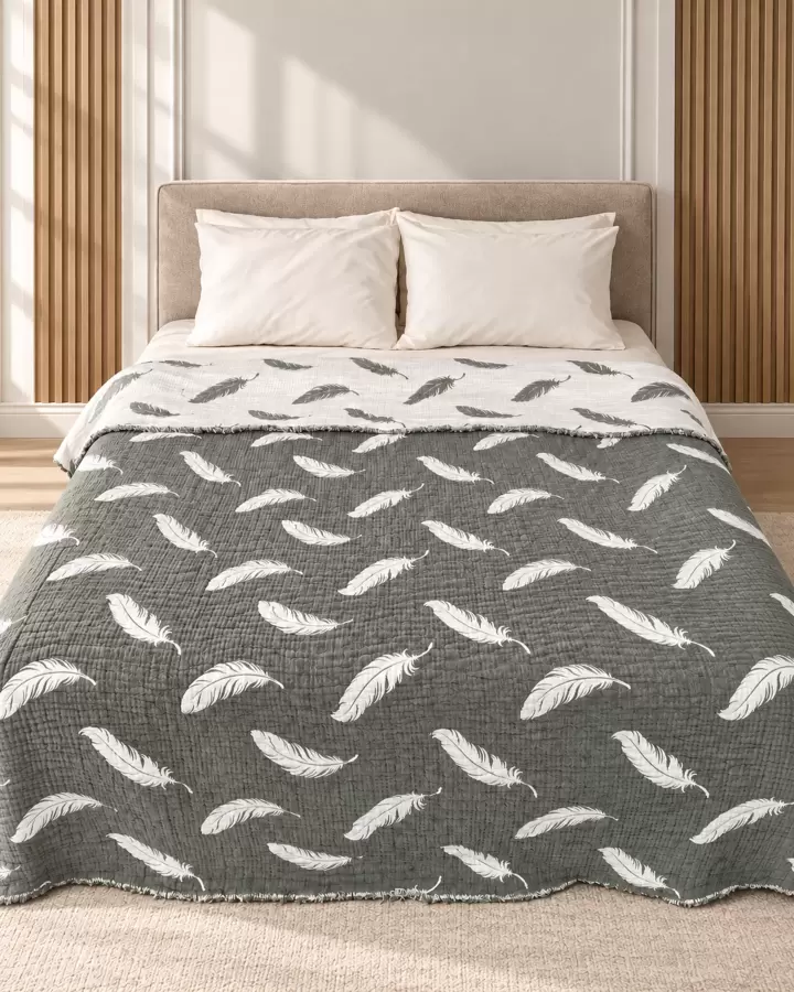 SARRA HOME ÇİFT KİŞİLİK MÜSLİN YATAK ÖRTÜSÜ - TÜY (Haki Yeşil)
