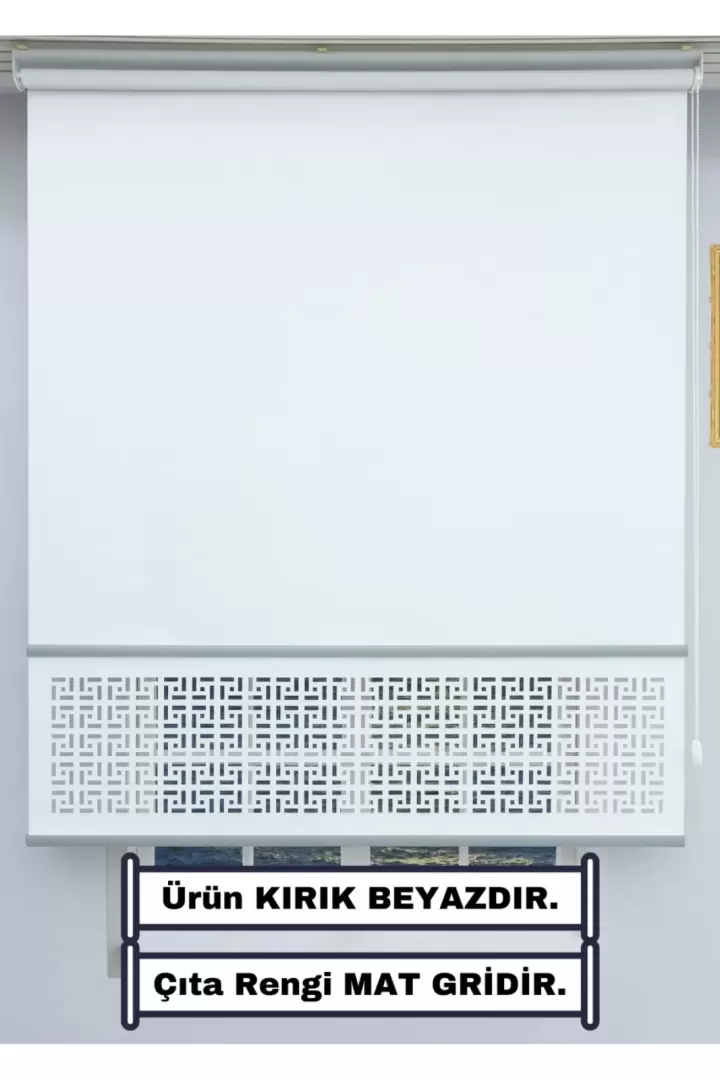 MAT GRİ Çıta Detaylı LAZER STOR Perde (KIRIK BEYAZ) - ULTRA KALIN Stor Kumaşı (MAT GRİ)