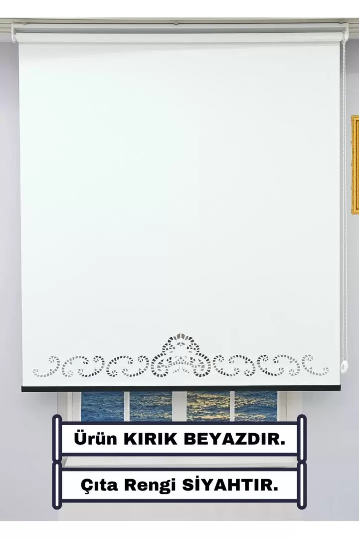 DEKORATİF ÇITA Detaylı LAZER STOR Perde (KIRIK BEYAZ) - KALIN Stor Kumaşı - 20 CM Lazer Yüksekliği (SİYAH)