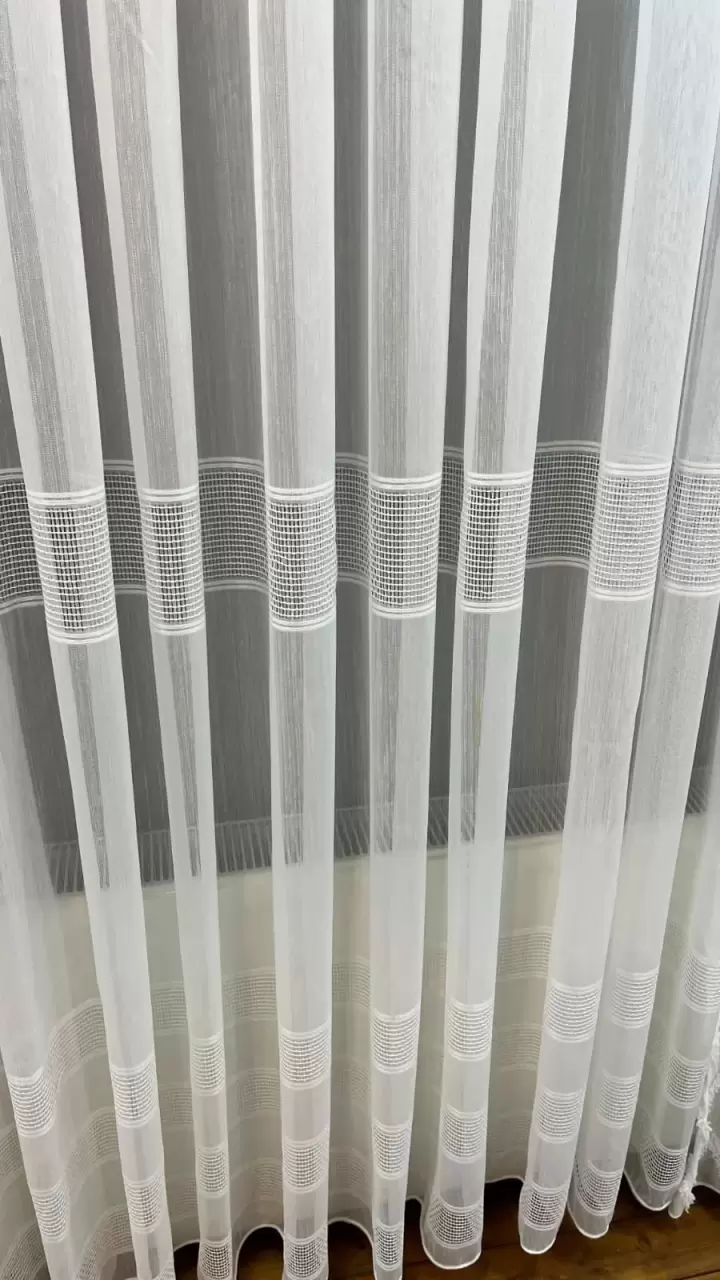 Bantlı File Bambu Tül (Ekru)