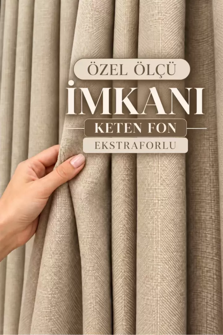 Bej Premium Keten Fon Perde Ekstrafor Büzgülü PİLESİZ Her Odaya Uygun Bohem (Bej)