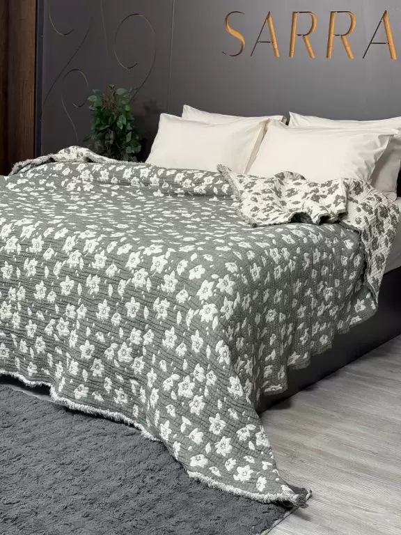 SARRA HOME ÇİFT KİŞİLİK MÜSLİN YATAK ÖRTÜSÜ (Haki Yeşil)