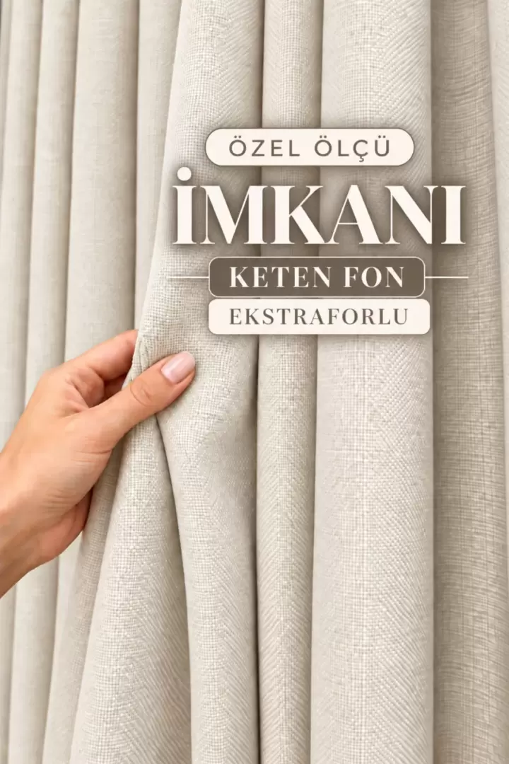 Bej Premium Keten Fon Perde Ekstrafor Büzgülü PİLESİZ Her Odaya Uygun Bohem (Ekru)