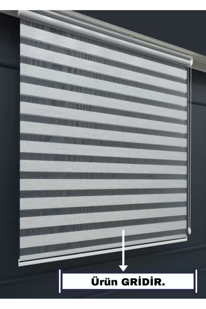 Zebra Stor Güneşlik Perde - TEK PERDE 2 FONKSİYON (TÜL+GÜNEŞLİK) - Alüminyum Aksam (GRİ-DÜZ)