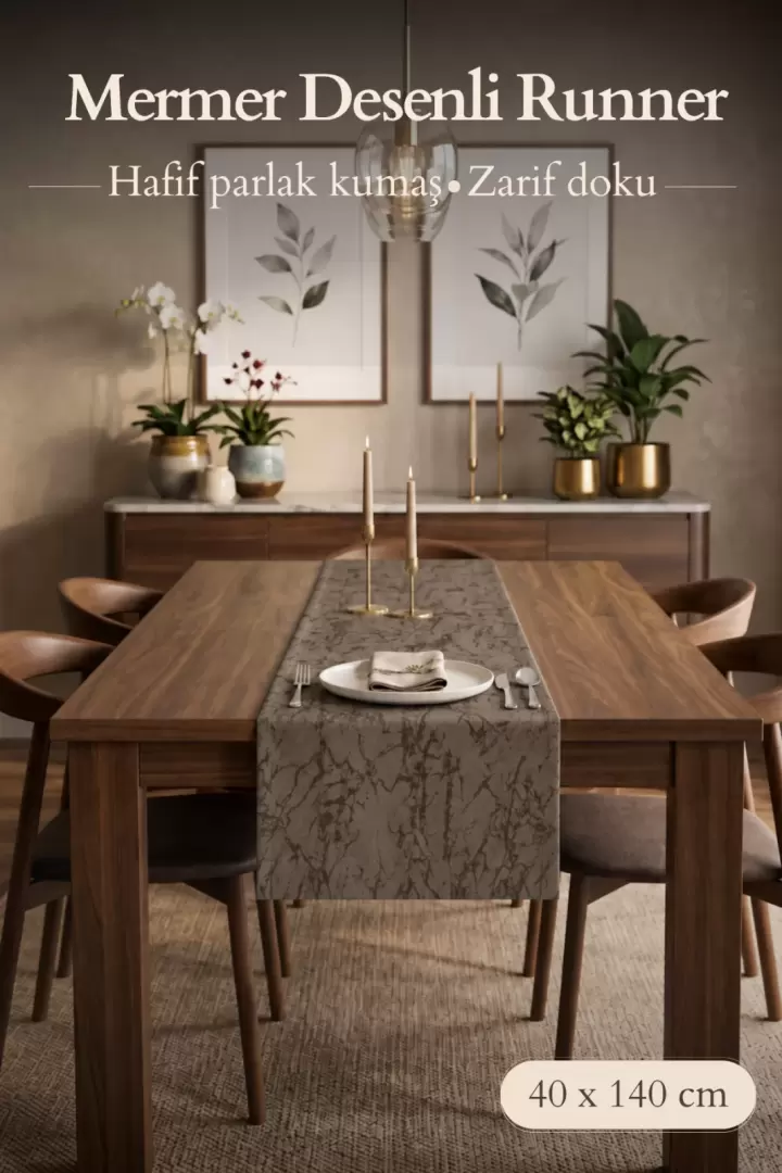 Lüx Damarlı Saten Runner Kahverengi 40 x 140 (Kiremit)