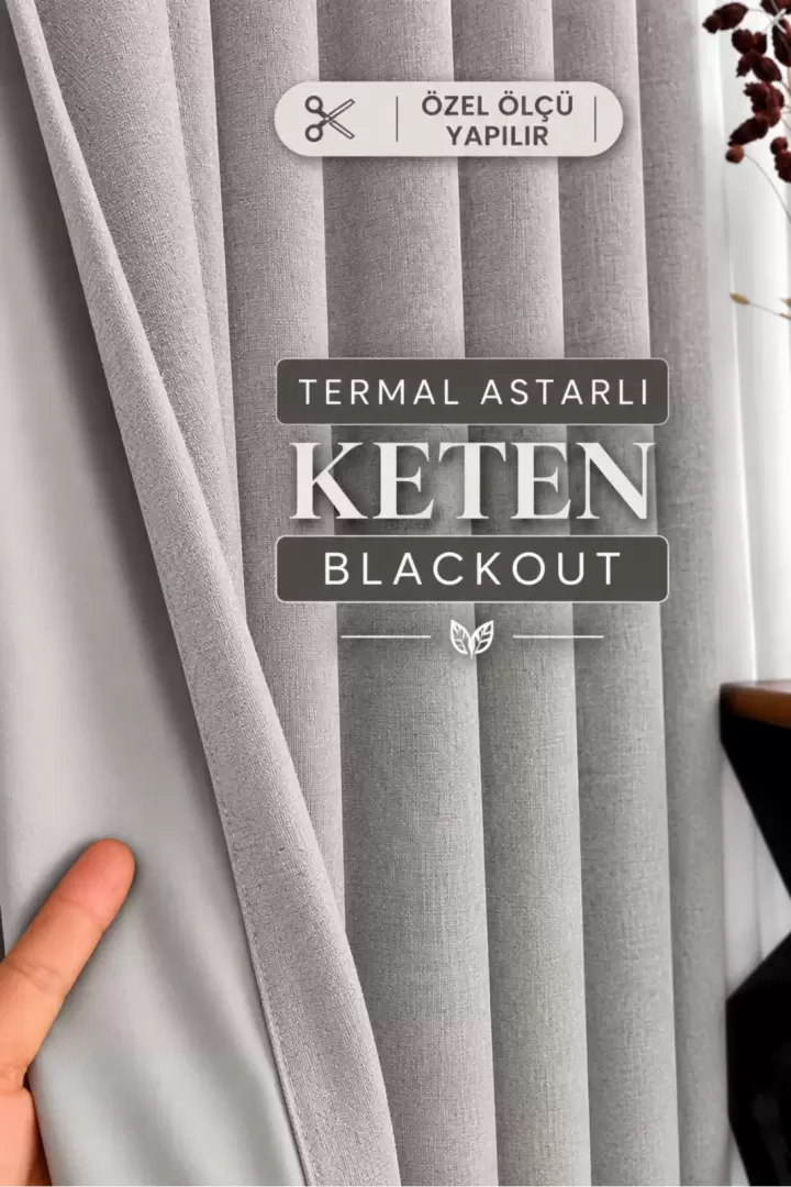 Lacivert Termal Keten Blackout Astarlı DÜZ PİLESİZ Ekstrafor Büzgülü Karartma Işık Isı Geçirmez Fon (Açık Gri)