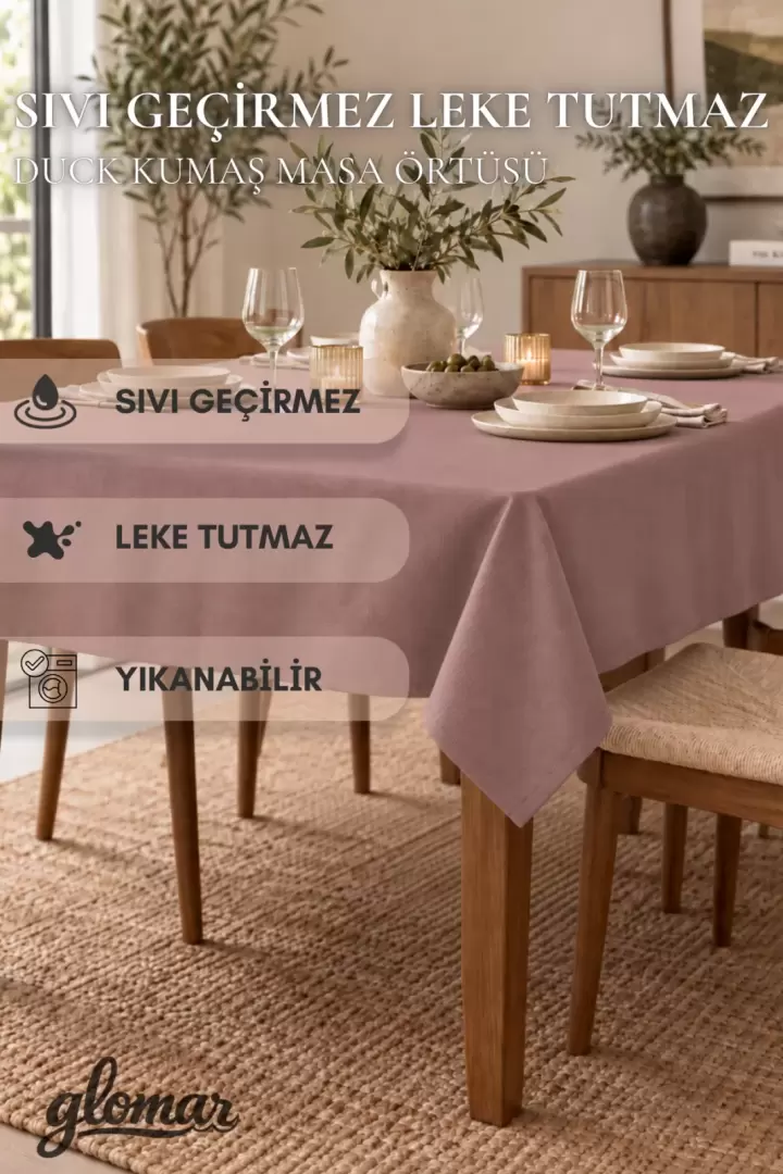 Gül Kurusu Soft Duck Masa Örtüsü Su ve Leke İtici 170x 240 Modern Dekoratif Sofra Örtüsü Masa Örtüsü (Gül Kurusu)