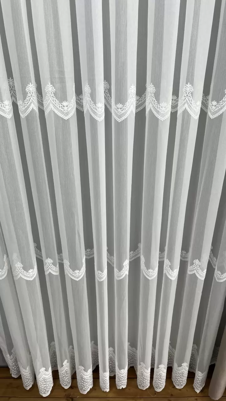 Nakışlı Bamboo İşlemeli Güpürlü Her Odaya Uygun Tül Perde (12P9457A)