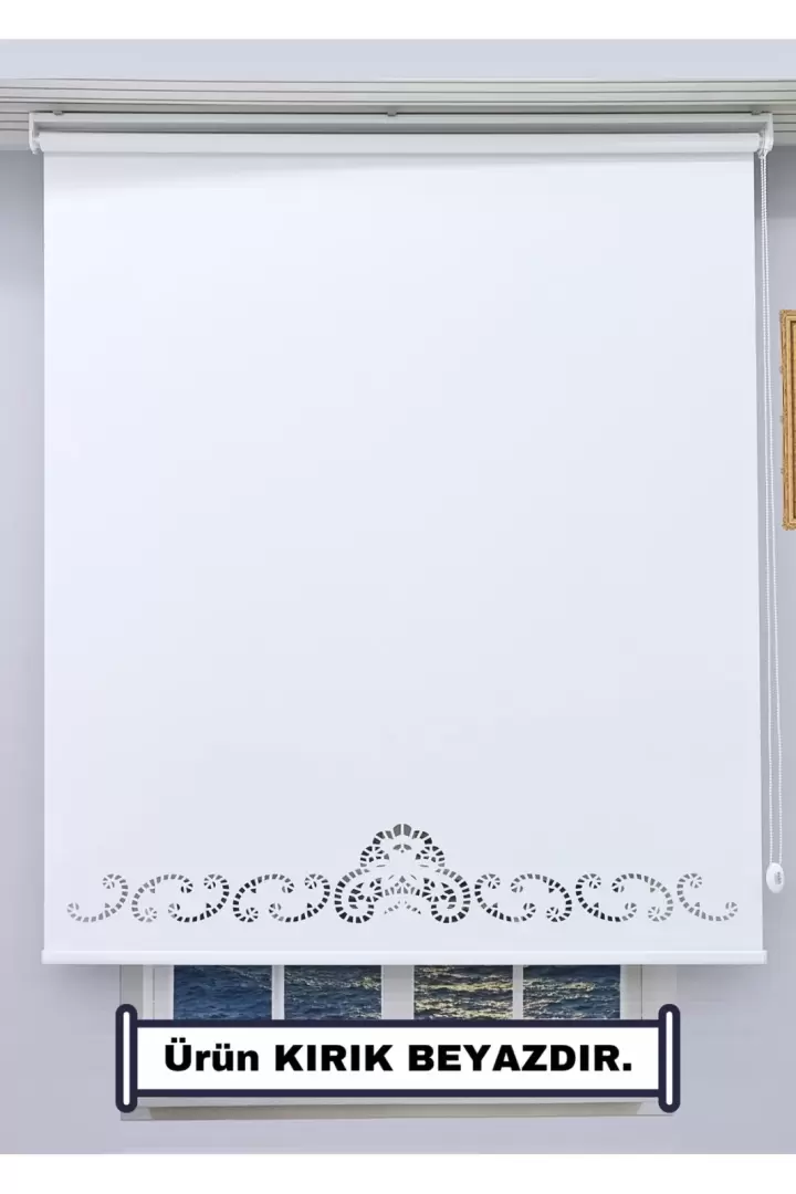 DEKORATİF ÇITA Detaylı LAZER STOR Perde (KIRIK BEYAZ) - KALIN Stor Kumaşı - 20 CM Lazer Yüksekliği (KIRIK BEYAZ)
